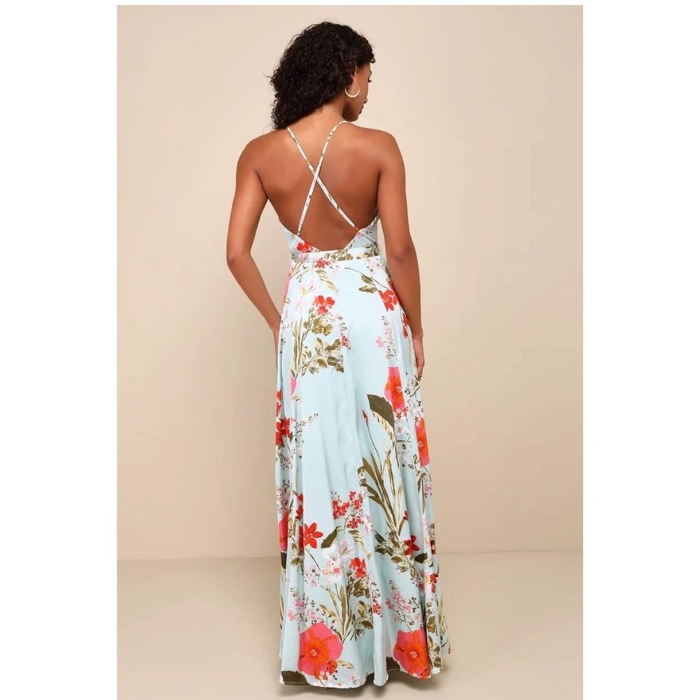 Lulu's Still The One Sage Green Floral Satin Maxi Dress NWT